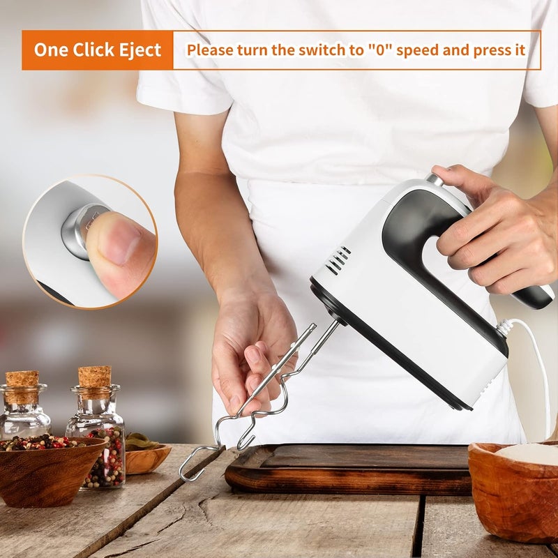Yomelo 9-Speed Digital Hand Mixer Electric, 400W Powerful DC Motor, Hand Mixer Electric Handheld with Snap-On Storage Case, 5 Stainless Steel Accessories, Beaters, Dough Hooks, Whisk(White/Black) - Image 5